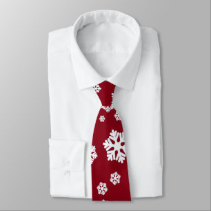 Chic White Snowflakes Nordic Pattern on Dark Red H Tie