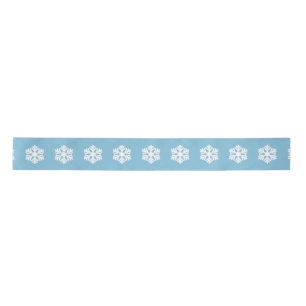 Chic White Snowflakes Nordic Pattern on Light Blue Satin Ribbon
