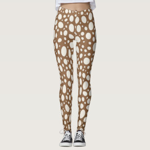 Chic White & Tan Polka Dot Stylish Leggings