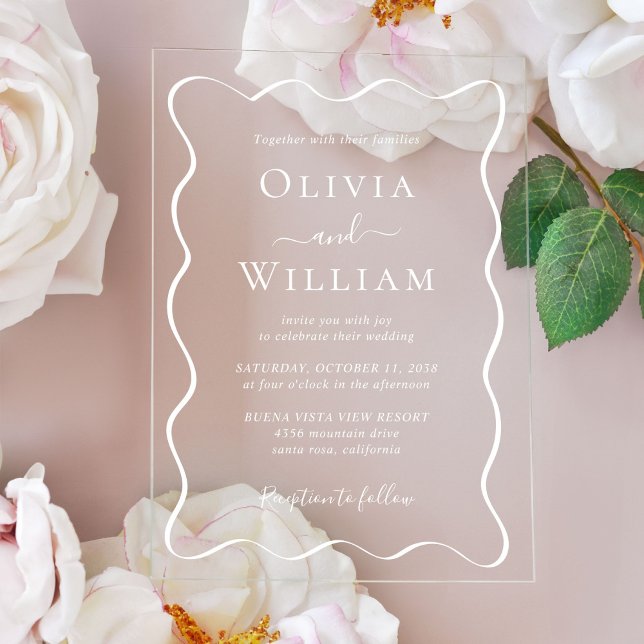 Chic White Wavy Frame Wedding Acrylic Invitations (Make your wedding unforgettable with stunning acrylic invitations—modern, elegant, unique!)