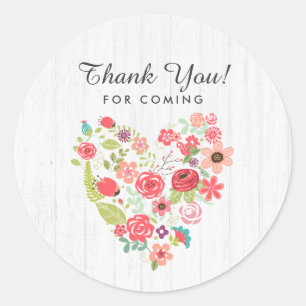 Chic White Wood & Whimsical Floral Thank You Favou Classic Round Sticker