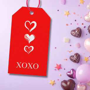 Chic White Xoxo Three Cutout Heart Red Gift Tags