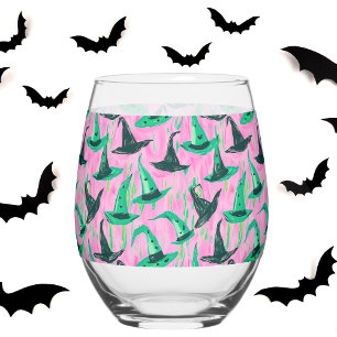 Chic Wicked Witch Hats Green and Black Stemless Wine Glass
