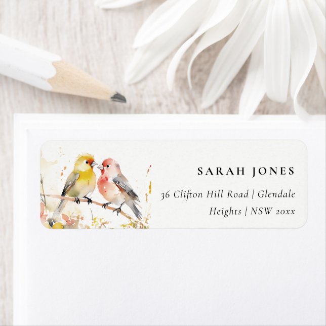Chic Wild Botanical Watercolor Inséparables Adress (En situation)