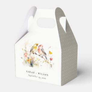 Chic Wild Botanical Watercolor Love Birds Wedding Favor Box