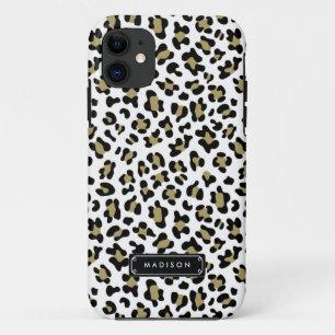 Chic Wild Gold Beige Leopard Print Personalized iPhone 11 Case