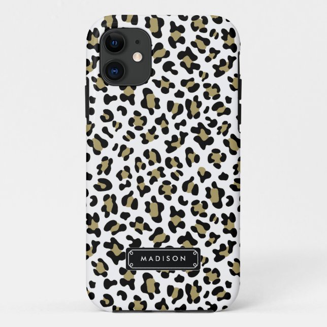 Chic Wild Gold Beige Leopard Print Personalized Case-Mate iPhone Case (Back)