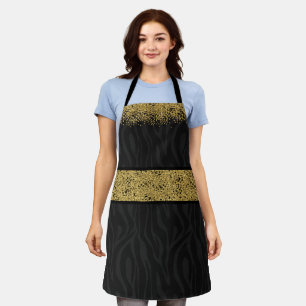Chic Wild Zebra Pattern Gold Glitter-Look Confetti Apron