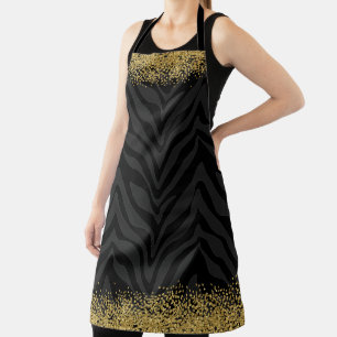Chic Wild Zebra Pattern Gold Glitter-Look Confetti Apron