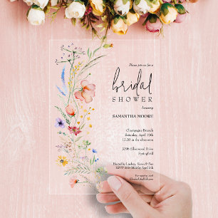 Chic Wildflower Bridal Shower Acrylic Invitations