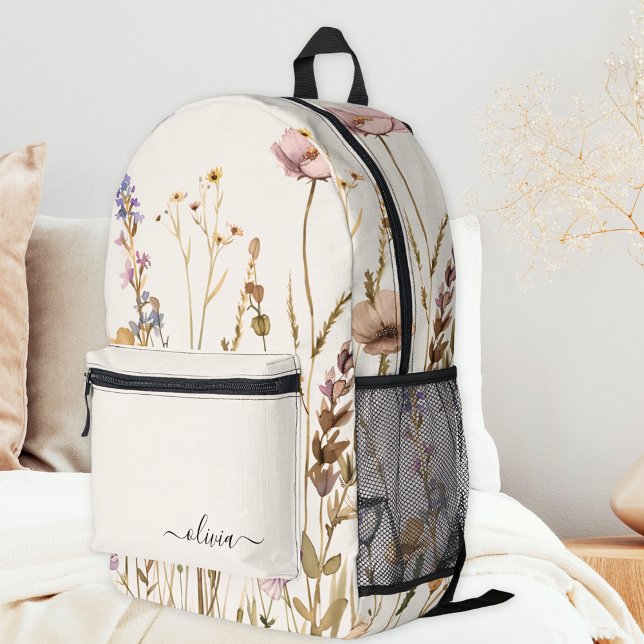 Chic Wildflower Floral Pattern Custom Script Name Printed Backpack (Creator Uploaded)