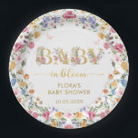 Chic Wildflower Garden Wreath Baby in Bloom Shower Paper Plate<br><div class="desc">This elegant design features cheerful watercolor wildflowers mixed with lush greenery foliage. Personalize the plate with your details. If you want to further re-arrange the style and placement of the text,  please press the "Click to customize further" button.</div>