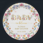 Chic Wildflower Garden Wreath Baby in Bloom Shower Paper Plate<br><div class="desc">This elegant design features cheerful watercolor wildflowers mixed with lush greenery foliage. Personalize the plate with your details. If you want to further re-arrange the style and placement of the text,  please press the "Click to customize further" button.</div>