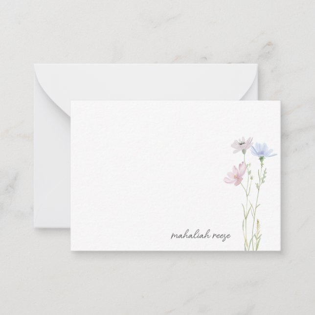 Chic Wildflower Meadow Calligraphy Personalized Card (Front)