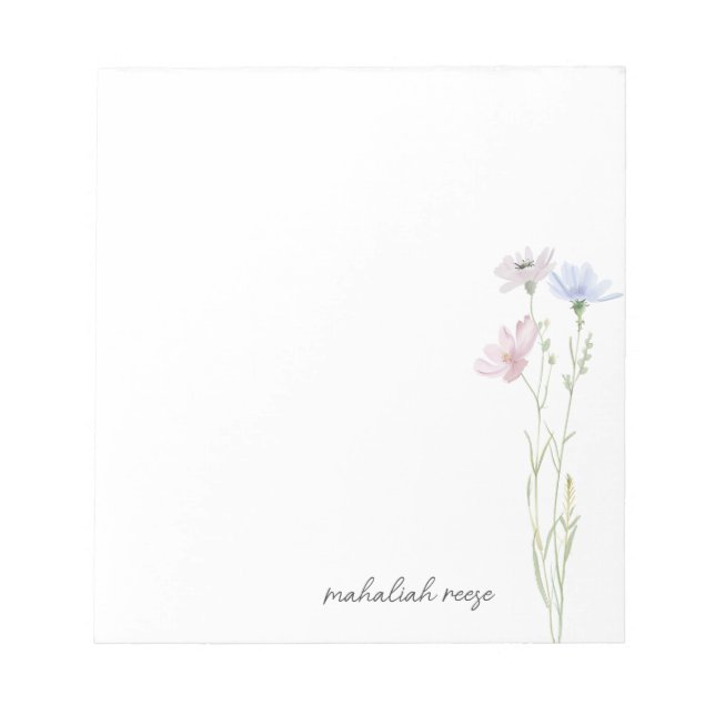 Chic Wildflower Meadow Calligraphy Personalized Notepad (Front)