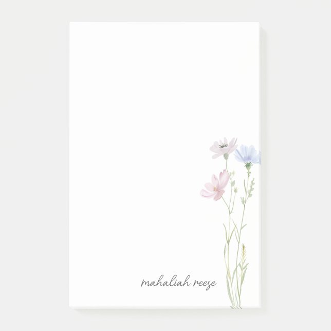 Chic Wildflower Meadow Calligraphy Personalized Post-it Notes (Front)