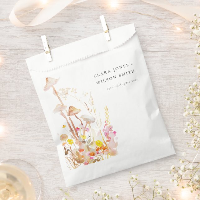 Chic Wildflower Mushroom Autumn Botanical Wedding Favour Bag (Clipped)