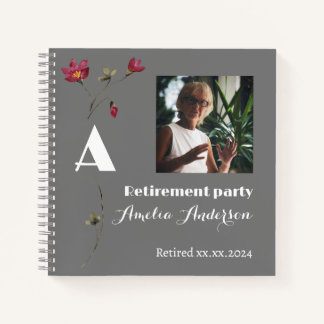 Chic wildflower photo retirement grey guest book