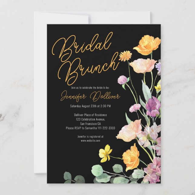 Chic Wildflower Script Bridal Brunch Invitation (Front)
