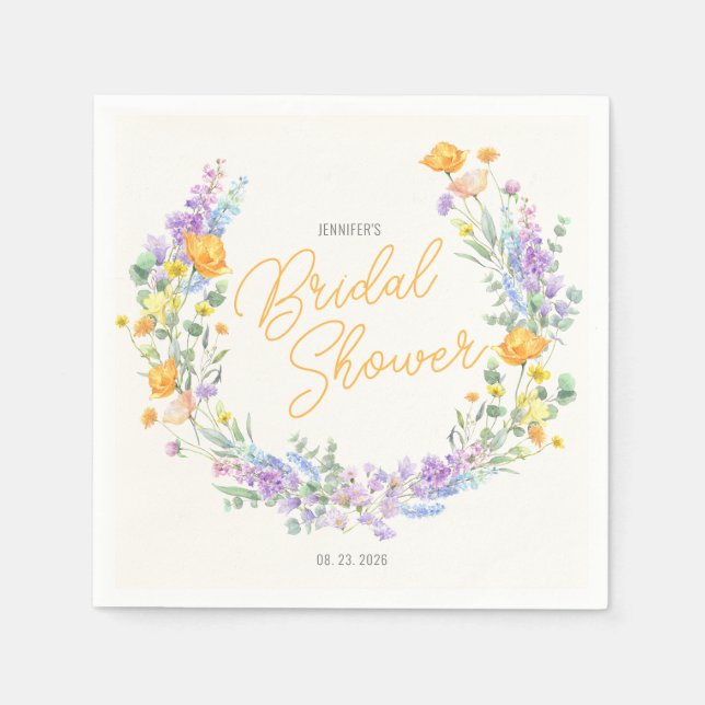Chic Wildflower Script Bridal Shower Napkin (Front)