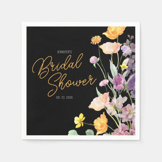 Chic Wildflower Script Bridal Shower Napkin (Front)