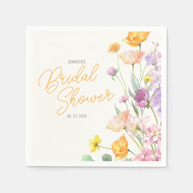 Chic Wildflower Script Bridal Shower Napkin (Front)