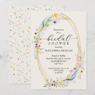 Chic Wildflower Wreath Ivory Bridal Shower Invitation