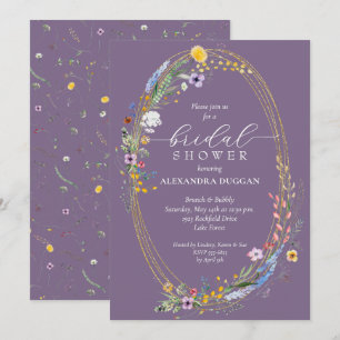 Chic Wildflower Wreath Purple Bridal Shower Invitation