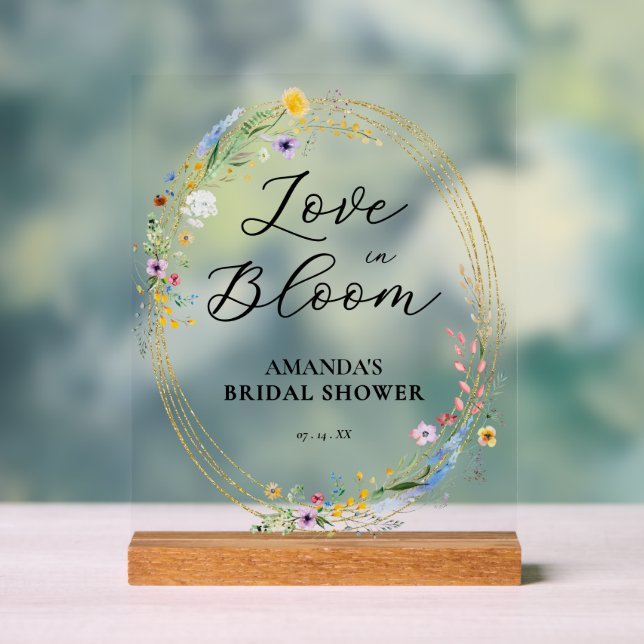 Chic Wildflowers Bridal Shower Welcome Acrylic Sign (Neutral)