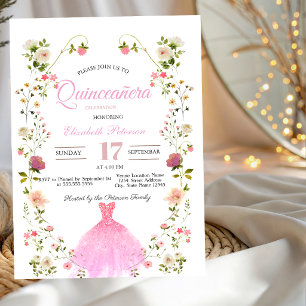 Chic Wildflowers Dress Your Photo Quinceañera  Invitation