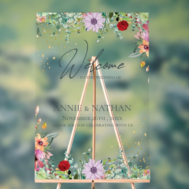 Chic Wildflowers Floral Welcome To The Wedding  Acrylic Sign (Neutral)