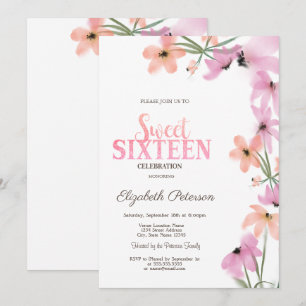 Chic Wildflowers Pink Boho Flowers Sweet 16 Invitation