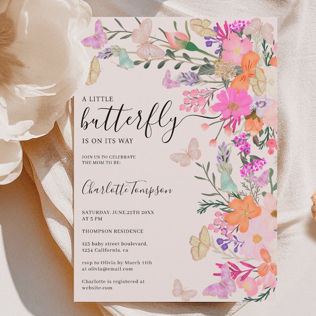 Chic wildflowers spring butterfly baby shower invitation (Chic wildflowers spring butterfly baby shower invitation)