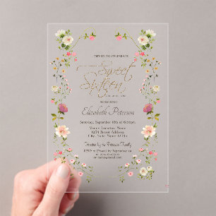 Chic Wildflowers Sweet 16 Acrylic Invitations