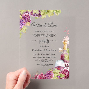 Chic Wine and Dine Housewarming Party Acrylic Invitations