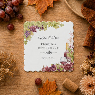 Chic Wine and Dine Retirement Party Favour Paper Coaster