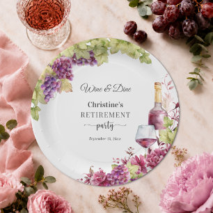 Chic Wine and Dine Retirement Party Paper Plate