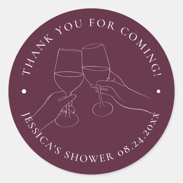 Chic Wine Bridal Shower Classic Round Sticker (Front)