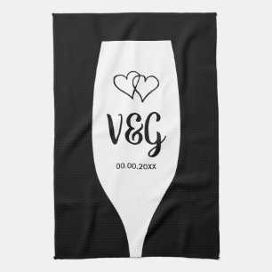 Chic wine glass monogram wedding favor kitchen kitchen towel