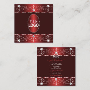 Chic Wine Red Burgundy Ornate Ornaments with Logo Square Business Card