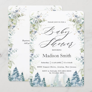 Chic Winter Alpine Trees Baby Shower Neutral Invitation