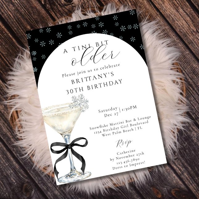 Chic Winter Bow Martini A Tini Bit Older Birthday Invitation (Creator Uploaded)
