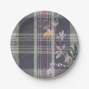 Chic Winter Check Floral Plaid Farmhouse Paper Plate