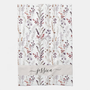 Chic winter flowers script name  kitchen towel