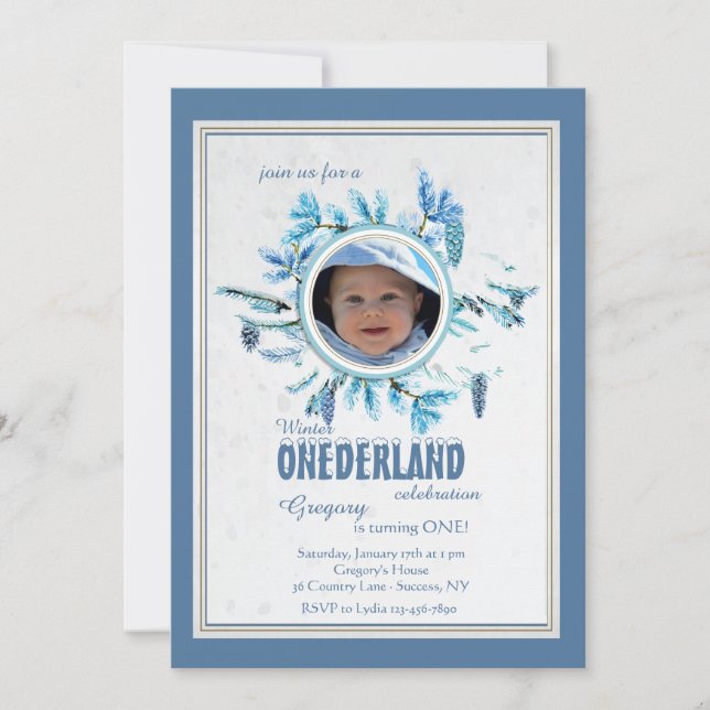 Chic Winter Photo Invitation Blue (Front)