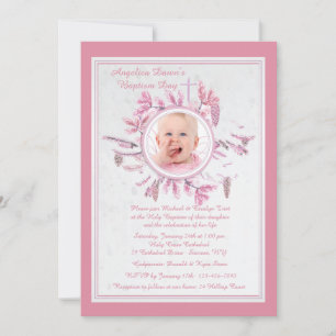 Chic Winter Religious Photo Invitation Pink