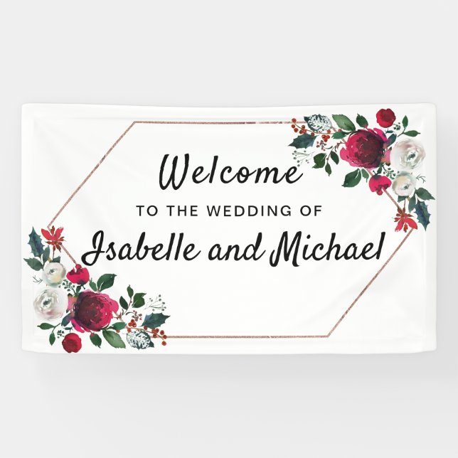 Chic Winter Wedding Welcome Red Floral Banner (Horizontal)