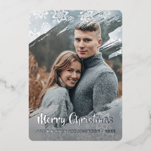 Chic Winter Wonderland Snow Pattern Silver Gold Foil Holiday Card