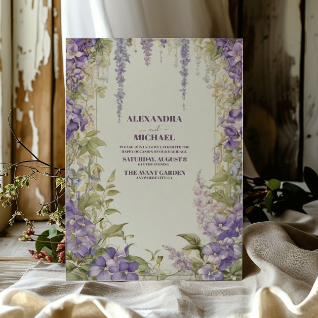 Chic Wisteria Lilac Floral Wreath Unique Wedding Invitation (Creator Uploaded)