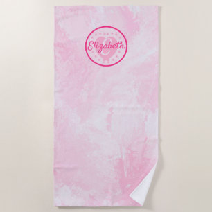 Chic Woman Pink Heart Name and Initial Monogram Beach Towel